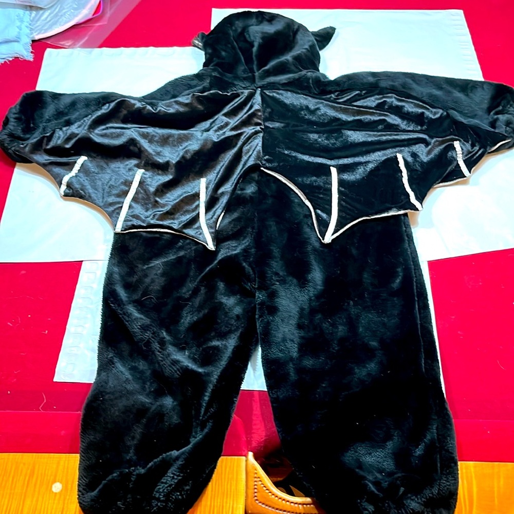 BAT black baby costume bat head hood wings WARM fuzzy RARE QUALITY MADE 18-24 m